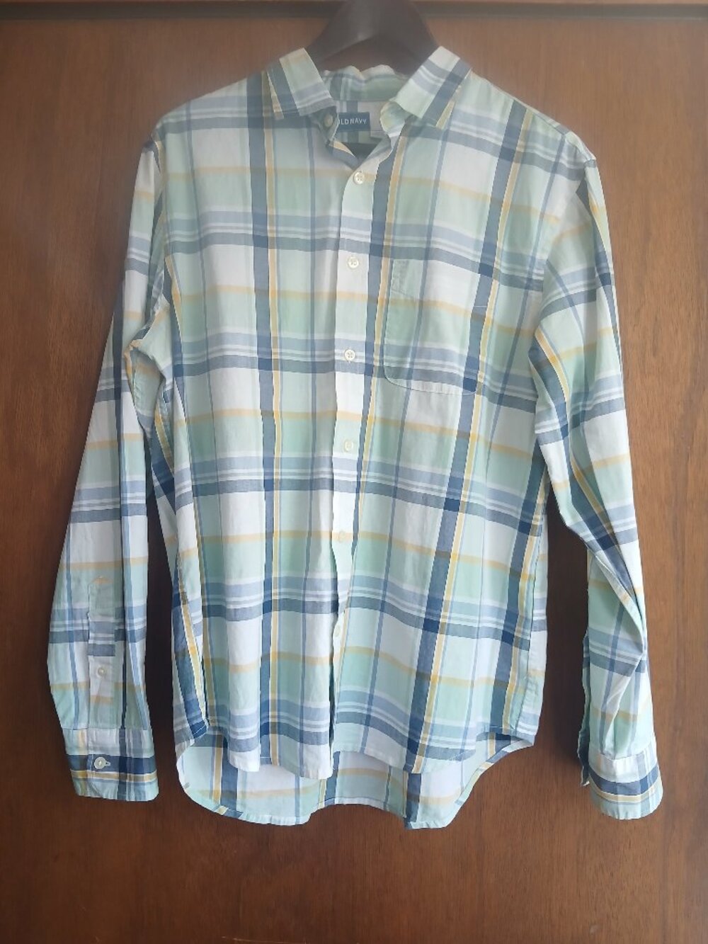 Old Navy Green/Blue Plaid Everyday Shirt - Mens Medium, Regular Fit - Used